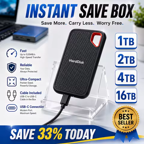 Portable 2TB External Storage SSD Type-C Hard Drive for Student Office Travel Home Use MAC