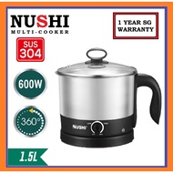 NUSHI 1.5 L MINI 304 STAINLESS STEEL MULTI COOKER WITH STEAMER / 600 WATTS / EGG TRAY / 3 MODE SETTING [ FAST SHIP ]