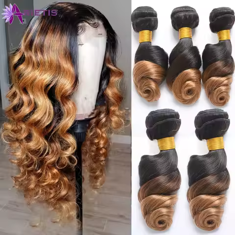 15A Ombre Hair Bundles Brazilian Loose Wave T1B/4/27 Color 100% Human Hair Bundles 100g/Piece Double