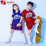 LUOLRV Kids Hip-Hop Set - Stylish Jazz Dance Outfit with Shiny Sequins