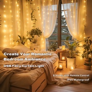 Copper Wire Curtain Fairy Lights - USB Powered Waterproof String Light for Bedroom, Wedding, Party O