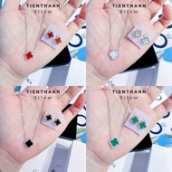 TIENTHANH SILVER women's 4-leaf clover necklace and earring set with real SILVER stone