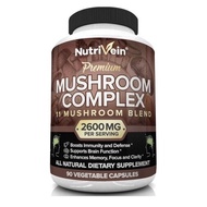 Nutrivein Mushroom Supplement - 2600mg - 90 Capsules - 11 Organic Mushrooms - Lions Mane, Cordyceps, Chaga, Reishi