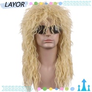 LAYORSG Halloween Party Cosplay Wig, Long Fluffy 70s 80s Rockstar Wig, Curvy Punk Mullet Wig