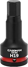 CASOMAN 3/4” Drive Large 19mm Impact Hex Bit Socket, One-piece H19 Allen Screwdriver Socket with Red