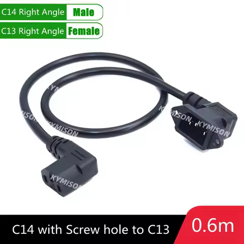 IEC320 C14 to C13 Extension cord,C14 with screw holes Right Angled and C13 Short, 60cm lenght, H05VV