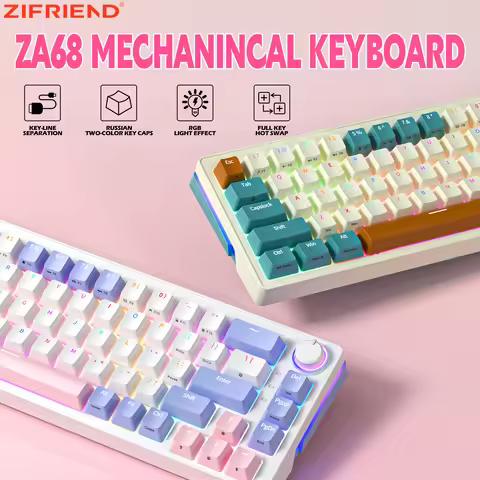 ZIFRIEND Mechanical Keyboard 68 Keys Hot Swap PBT Keycaps RGB Backlit Wired 2.4Ghz Wirless Bluetooth