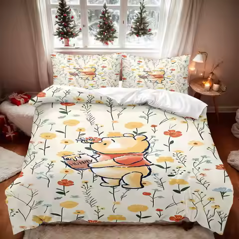 Cartoon Pooh Bear and Eeyore Bedding Set, Winnie Pooh Duvet Cover Set Comforter Bedding Sets Bed Set