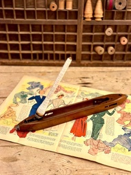 30130法國古董織布機紡紗飛梭與線軸紗線