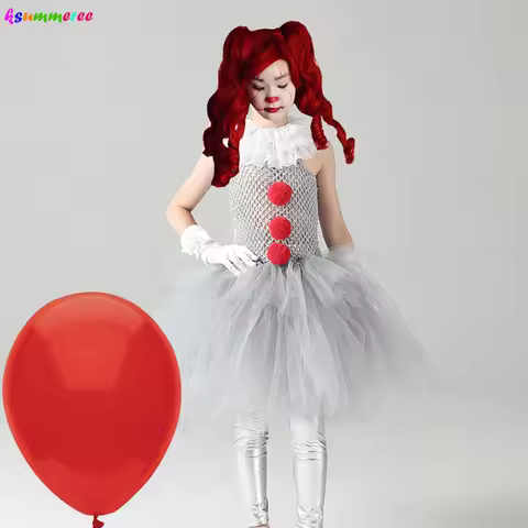 Girls Pennywise Fancy Tutu Dress Kids Cosplay Scary Clown Halloween IT Costume Girl Carnival Masquer