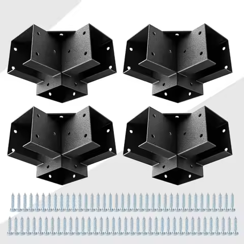Pergola Kit Corner Brackets for 4x4(3.5inchx3.5inch) Wood Posts, Powder Coated Steel Made, 3-Way 90°