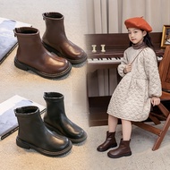 Girls' Single Boots Autumn Winter Korean Version Simple Medium Big Children's Western Style Thin Boo