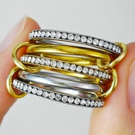 Five-Piece Set Stackable Rings Stainless Steel Two-color Design Bling Zircon Spinelli Kilcollin Ring