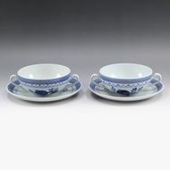 二手皇家哥本哈根陶器行李箱韋伯湯杯和碟子（2 件）