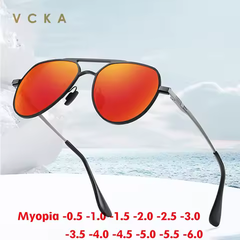 VCKA Pilot Myopia Sunglasses Men Women Polarized Discolor Classic Goggles Driving Custom Prescriptio