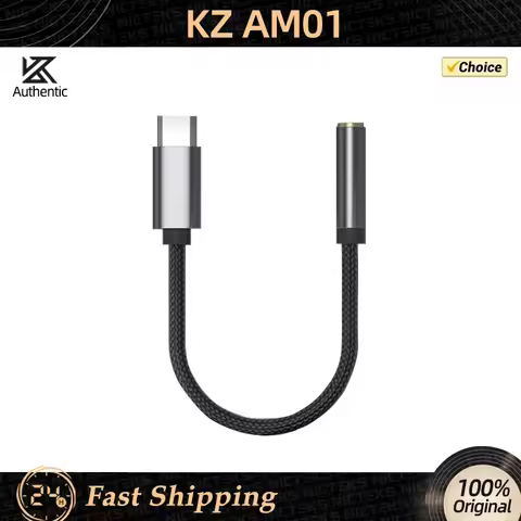 KZ AM01 Type-C to 3.5mm Audio Adapter 32bit/384kHz Hi-Fi DAC+IC Amplifier Dual Chip Earphone Audio C