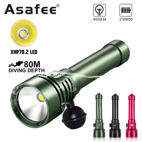 Asafee A30 Professional Diving Flashlight XHP70 4500lm Powerful Light IPX8 Waterproof Underwater 80m