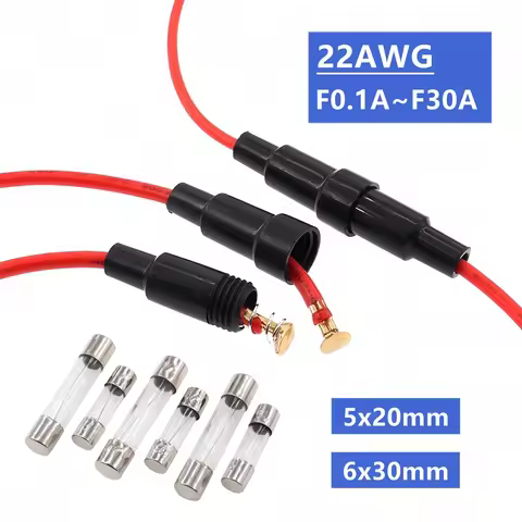 5Set 5*20mm 6*30mm Glass Fuse Holder Pipe Seat with 22AWG Wire Cable 250V 5X20MM Glass Fuse Tube Fus