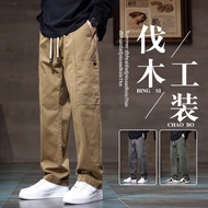 Khaki Logging Overalls Boys 2024 Street Wear American Loose Straight Casual Thickened Pants bgt115.8