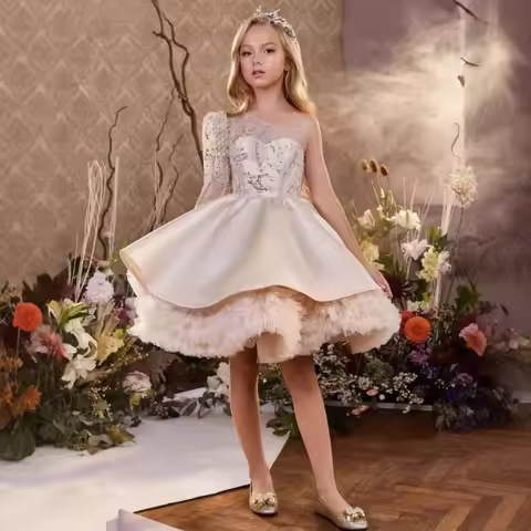 Dreamy Vow D171 Elegant Flower Girl Dress Bows One Sleeve Princess Kids Wedding Birthday Festival Pa