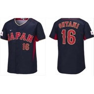 เบสบอลชายญี่ปุ่นหมายเลข 16 Navy White 2023 World Baseball Classic Player jersey โดย Masahei Ohtani