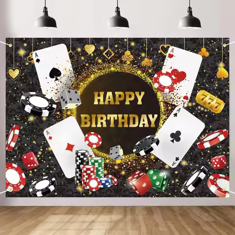 Casino Birthday Backdrop Las Vegas Casino Night Party Background for Casino Theme Poker Dice Gold Gl