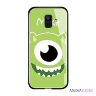 คลังสินค้าพร้อมเคสโทรศัพท์ HP สำหรับ Samsung Galaxy A8 2018 A82018 A530การ์ตูนตลก Monsters University Mike James Sullivan Sulley Glossy กันกระแทกกระจกเทมเปอร์โทรศัพท์มือถือ Hard Shell กรณีกลับเคสโทรศัพท์