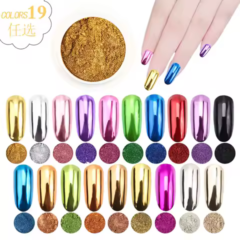 1pc 19Colors Nail Glitter Mirror Powder Chrome Dust Pigment 0.5g Paint Dip Metallic Shiny With Magic