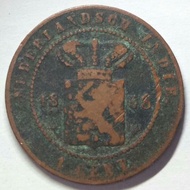 Uang koin kuno 1 Cent Nederlandsch Indie Tahun 1858 ( a )