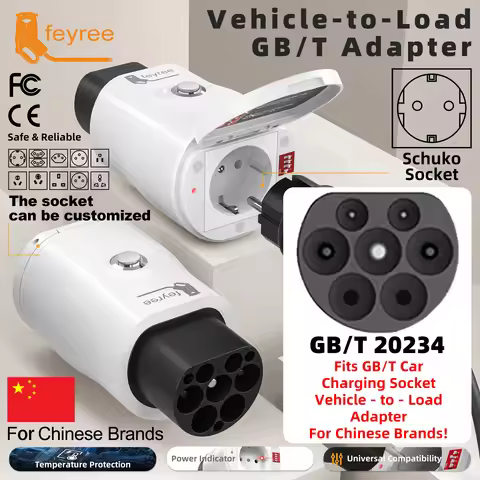 feyree GB/T EV Discharge Adapter with Temp Protection & Power Light - Adjustable Switch for Chinese