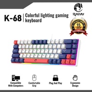 RAIKU K68 68-Key Compact RGB Gaming Keyboard with 3 Keycaps Color & Multimedia Controls
