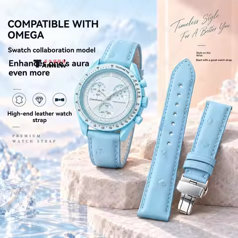 20mm Genuine Ostrich Leather Watch Strap for Omega x Swatch MoonSwatch Mercury Saturn Venus Tiffany 