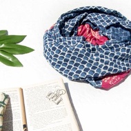 藍染絲巾/蠟染刺繡絲巾/植物染圍巾/indigo漸層綿線絲巾-紅色漸層