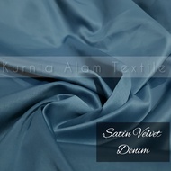 Kain Satin Velvet by Roberto Cavali TREND Warna Biru DENIM Bahan Dress Kebaya Bridesmaid Premium Mewah Termurah Grade A di Lebar Kain 1.5meter