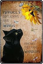 Metal Tin Sign Angels Don't Always Have Wings Sometimes They Have Whiskers Vintage Floral Black Cat 
