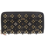 Christian Louboutin Panettone 圓形拉鍊鉚釘黑色長款皮革皮夾，成色極佳，1396 [二手]