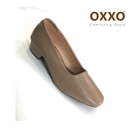 OXXOรองเท้าแฟชั่น รองเท้าคัทชู รองเท้าใส่ทำงาน หญิง ทรงหัวตัด หน้ากว้าง เท้าบาน เท้าอวบก็ใส่ได้ ทำจากหนังพียู ส้นสูง1นิ้ว SM3322
