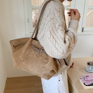 Hixon Autumn/Winter Suede Underarm Tote Bag, Metal Buckle Retro High-End Commuter Large Capacity Sho