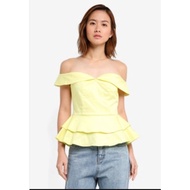 ZALORA PEPLUM OFF SHOULDER TOP PASTEL YELLOW YELLOW TOP