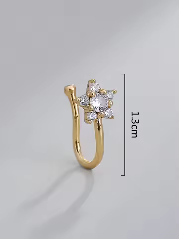Women's Micro Inlaid Cubic Zirconia Flower Nose Hoop Ring Clip