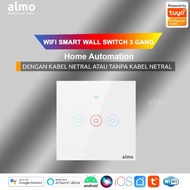 ALMO Tuya Wifi Smart Switch EU 3 Gang Black Home Automation IoT Switch