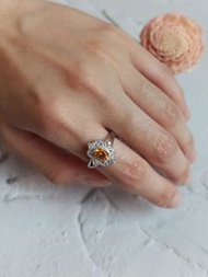 天然黃水晶戒指 (0.5克拉，925純銀，活動戒圍)