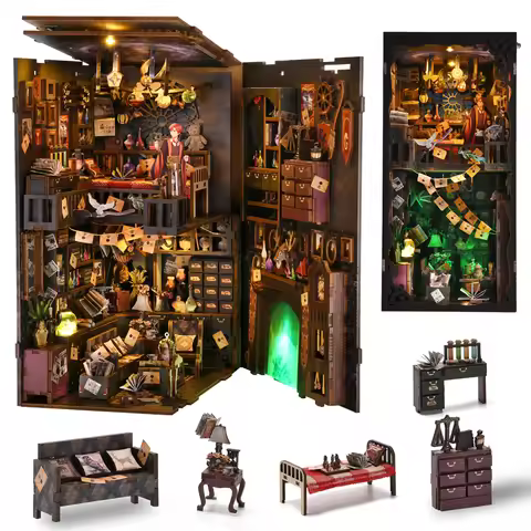 DIY Book Nook Kit 3D Wooden Puzzle Home Decoration DIY House Kit For Bookshelf Miniature Insert Magi
