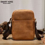 Smart King New Crossbody Bags For Men Grazy Horse Leather Casual Simple Shoulder Bag Retro Phone Bag Coin Purse