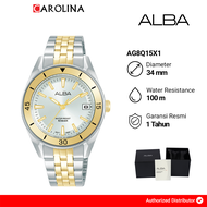 Jam Tangan Pria Alba Active AG8Q15X1 Gold Bezel Silver Dial Dual Tone Stainless Steel Strap