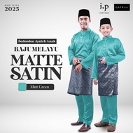 I.P Muslim⚜Matte Satin Slim Cutting Baju Melayu Family Set Sedondon-Mint Green/Size 3XS-5XL/Baju Ray