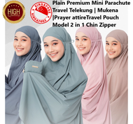 [SG SELLER] Plain Premium Mini Parachute Travel Prayer Attire | Mukena | Telekung Travel Pouch Model 2 in 1 Chin Zipper