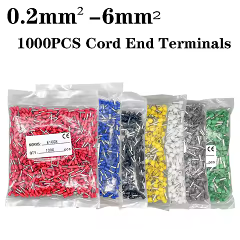 1000PCS Pure Copper Cord End Terminals Insulated Tubular Terminals E0208 0308 0508 7508 1008 2508 40