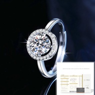 (เพชรแท้100%) CS JEWELRY S925แหวนโมซาไนต์เงินสเตอร์ลิง สี D สำหรับผู้หญิง ทรงกลม ทรงสี่เหลี่ยม ตัวเร