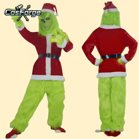 2025 New Grinch Christmas Costume Cosplay Costume Clothes Dress Up Santa Claus Weird Green Haired Mo